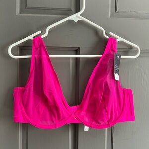 42D Lane Bryant Sheer Mesh High Apex Plunge Bra - Pink Glow